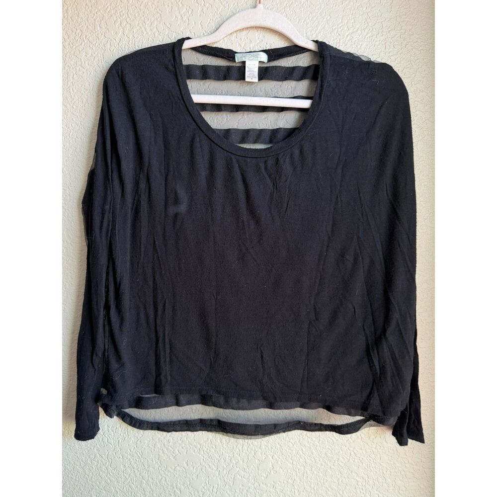 Six Degrees of Separation Black Sheer Striped Back Top Small High Low